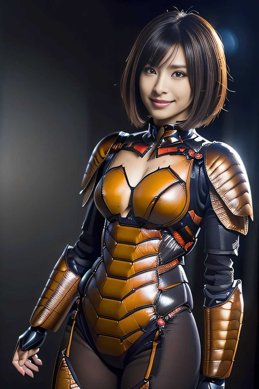 (high resolution,masterpiece,best quality,extremely detailed CG, anime, official art:1.4), realistic, photo, amazing fine details, all intricate, gloss and shiny,awesome many layers, 8k wall paper, 3d, sketch, kawaii, illustration,( solo:1.4), perfect female proportion,villainess, (fusion of dark brown cockroach and lady:1.4), (brown cockroach form lady:1.2), (brown cockroach lady:1.2), (fusion:1.2), (solo:1.4), (evil smile:1.2), muscular, abs, (cockroach brown exoskeleton bio insect suit:1.4), (cockroach brown exoskeleton bio insect armor:1.2), (brown transparency cockroach wing:1.4), (brown cockroach antennae:1.3),