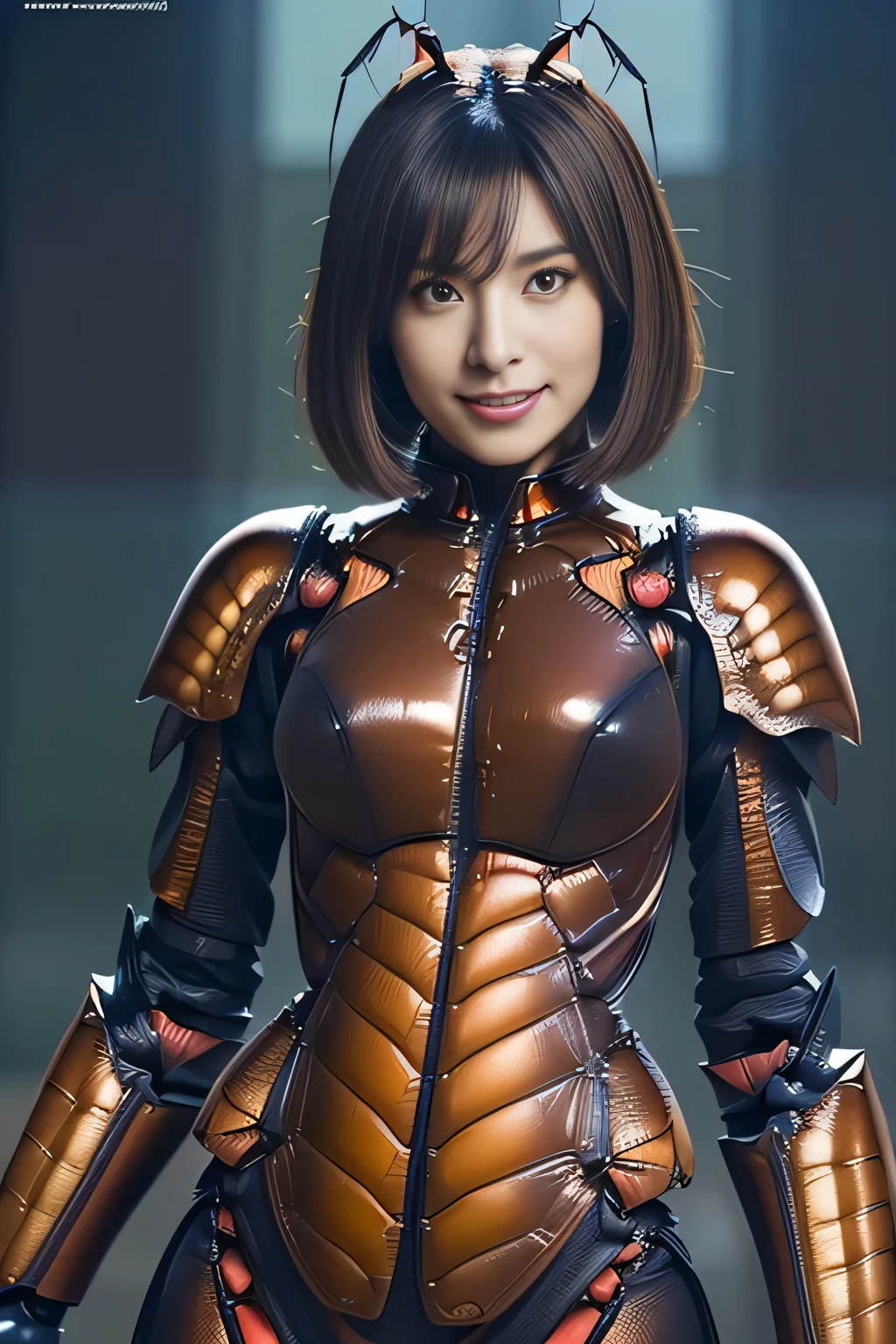 (high resolution,masterpiece,best quality,extremely detailed CG, anime, official art:1.4), realistic, photo, amazing fine details, all intricate, gloss and shiny,awesome many layers, 8k wall paper, 3d, sketch, kawaii, illustration,( solo:1.4), perfect female proportion,villainess, (fusion of dark brown cockroach and lady:1.4), (brown cockroach form lady:1.2), (brown cockroach lady:1.2), (fusion:1.2), (solo:1.4), (evil smile:1.2), muscular, abs, (cockroach brown exoskeleton bio insect suit:1.4), (cockroach brown exoskeleton bio insect armor:1.2), (brown transparency cockroach wing:1.4), (brown cockroach antennae:1.3),