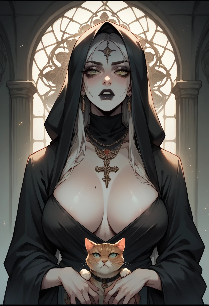 Bela, big breasts and a cat