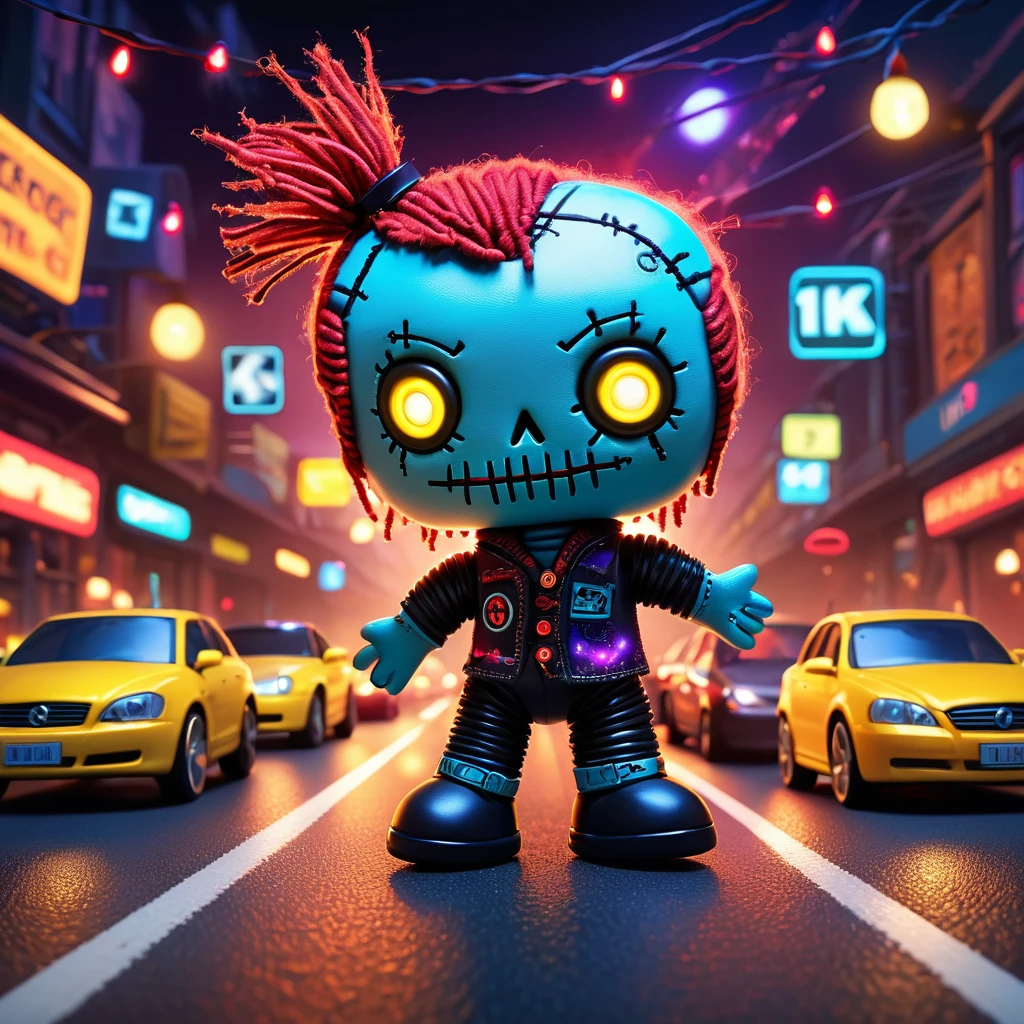 (knitted toy voodoo doll:1.5), (Voodoo in Traffic Jam:1.3), (Clothing: casual attire:1.0), (Accessories: enchanted steering wheel emitting sparks of patience magic, levitating spectral cars:1.1), (background: highway with floating vehicles, glowing streetlights, and spectral drivers:1.2), best quality, masterpiece, detailed soft oil painting, detailed background, dramatic cinematic lighting, soft edge lighting, professional, dramatic lighting, hard edge lighting, ultra quality, 4k, masterpiece, best quality, 8k, ultra high definition, high resolution, extremely detailed