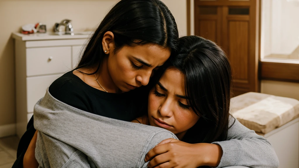 A woman holding her , searching through different households, each showing signs of loss and sorrow."