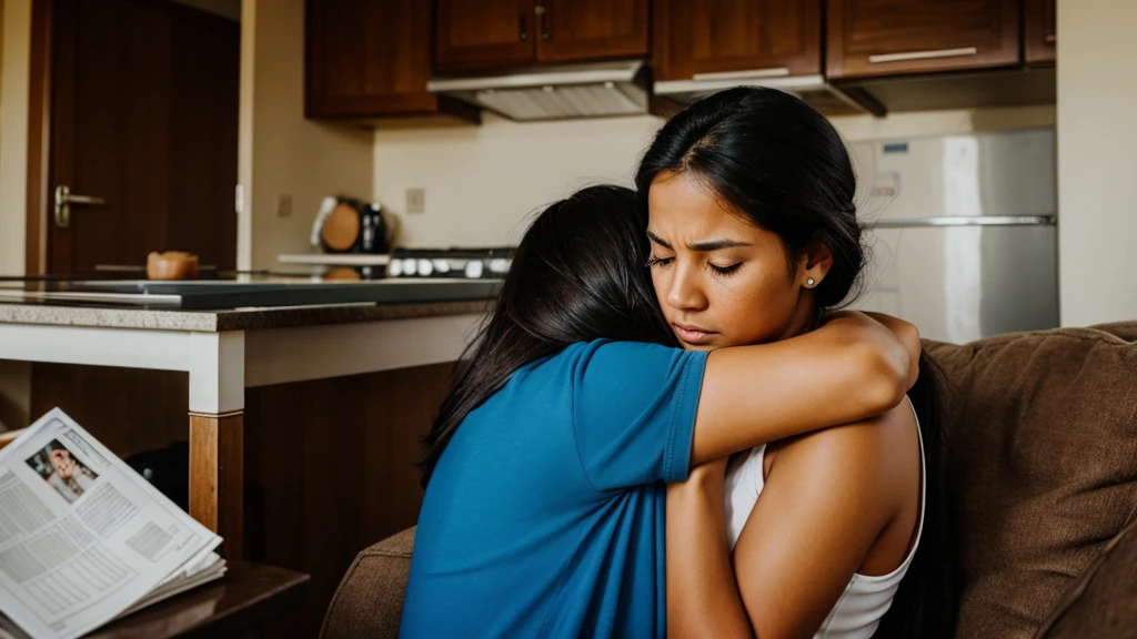 A woman holding her , searching through different households, each showing signs of loss and sorrow."