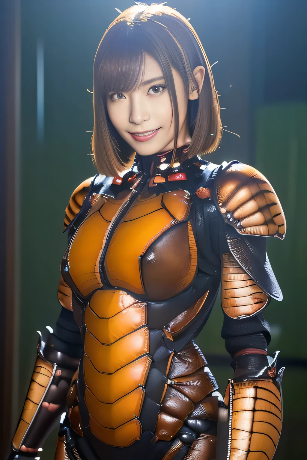 (high resolution,masterpiece,best quality,extremely detailed CG, anime, official art:1.4), realistic, photo, amazing fine details, all intricate, gloss and shiny,awesome many layers, 8k wall paper, 3d, sketch, kawaii, illustration,( solo:1.4), perfect female proportion,villainess, (fusion of dark brown cockroach and lady:1.4), (brown cockroach form lady:1.2), (brown cockroach lady:1.2), (fusion:1.2), (solo:1.4), (evil smile:1.2), muscular, abs, (cockroach brown exoskeleton bio insect suit:1.4), (cockroach brown exoskeleton bio insect armor:1.2), (brown transparency cockroach wing:1.4), (brown cockroach antennae:1.3),