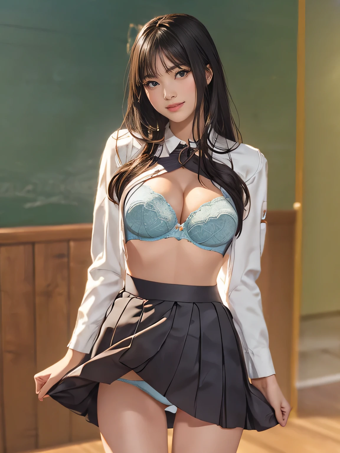 raw photo, 1girl, cute face, beautiful face, medium breast, pussy, nipple, light smile, detailed skin, simple background, Above the knee, (skirt lift:1.2), skirt lift pov, panty pull, shirt lift up, bra lift up, constricted waist, shirt_lift, skirt_lift, shiny skin, frontal face, wallpaper, emphasize the chest, blush, shy, photorealistic, depth of field, masterpiece, best quality, anatomically correct, super detail, textured skin, accurate, UHD