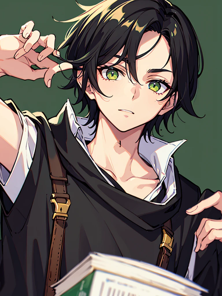 guy with black hair and green eyes