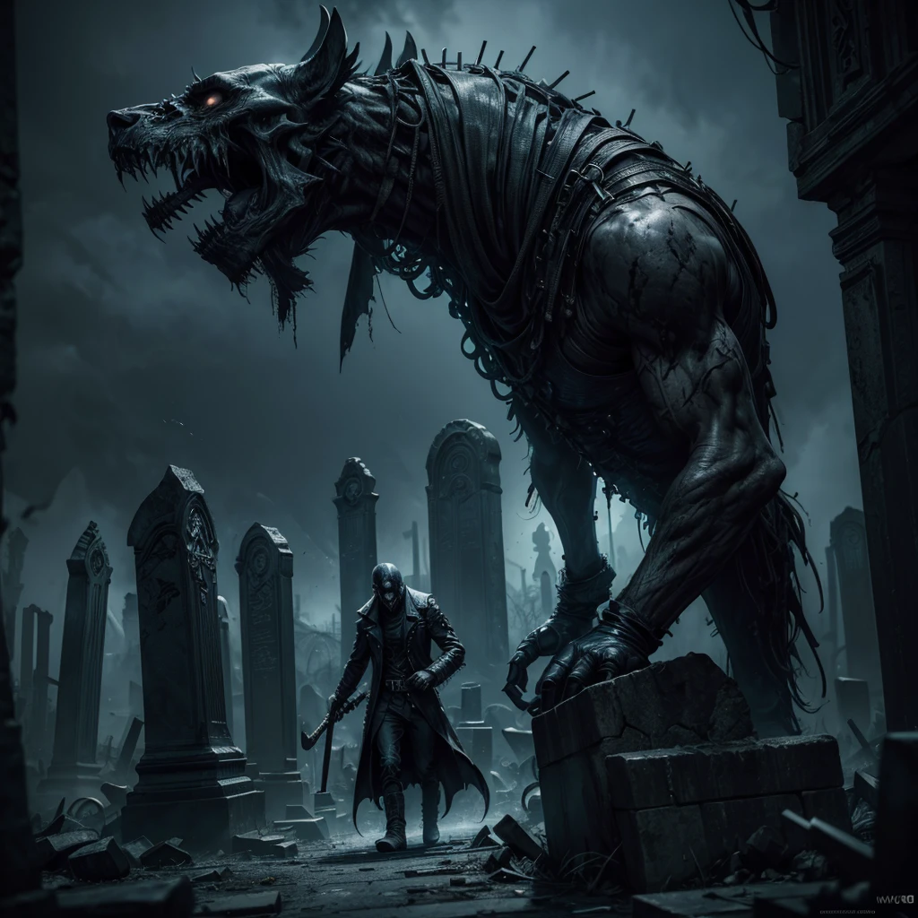 a group of undead men and women, ruined city, broken tombstones, mysterious illuminated eyes, dark atmosphere, horror, gothic, muted colors, dramatic lighting, highly detailed, cinematic, (best quality,4k,8k,highres,masterpiece:1.2),ultra-detailed,(realistic,photorealistic,photo-realistic:1.37)