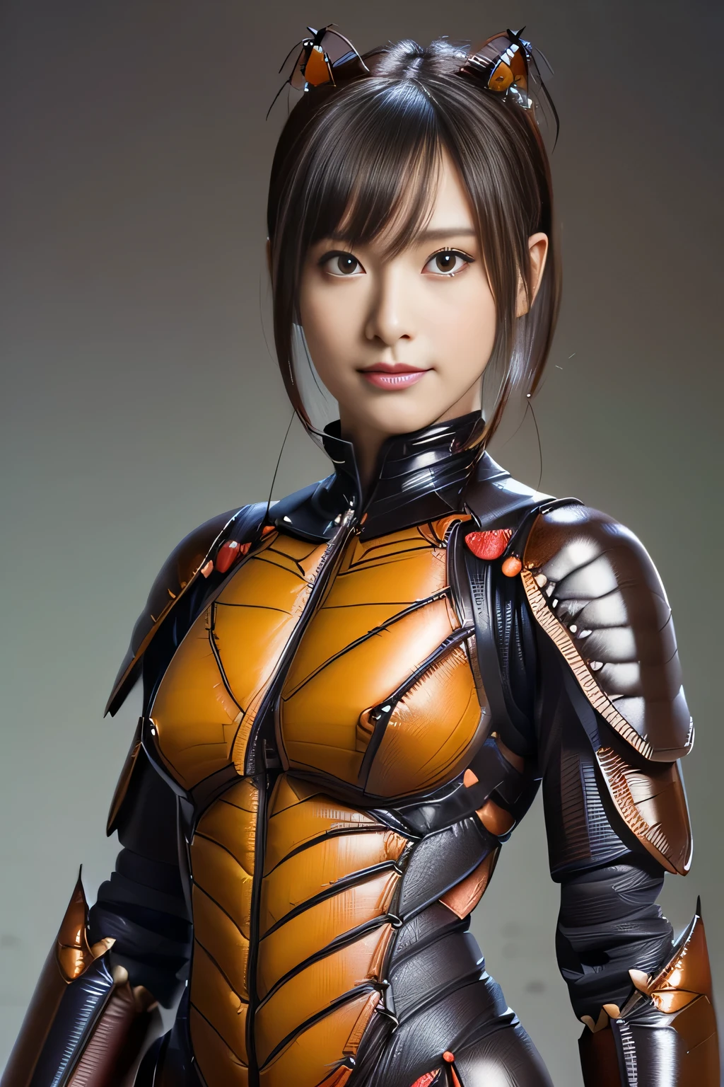 (high resolution,masterpiece,best quality,extremely detailed CG, anime, official art:1.4), realistic, photo, amazing fine details, all intricate, gloss and shiny,awesome many layers, 8k wall paper, 3d, sketch, kawaii, illustration,( solo:1.4), perfect female proportion,villainess, (fusion of dark brown cockroach and lady:1.4), (brown cockroach form lady:1.2), (brown cockroach lady:1.2), (fusion:1.2), (solo:1.4), (evil smile:1.2), muscular, abs, (cockroach brown exoskeleton bio insect suit:1.4), (cockroach brown exoskeleton bio insect armor:1.2), (brown transparency cockroach wing:1.4), (brown cockroach antennae:1.3),