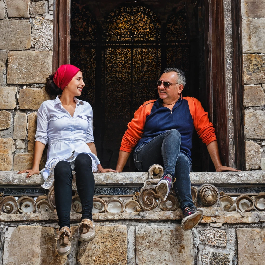 Woman and man in Galata Tower.