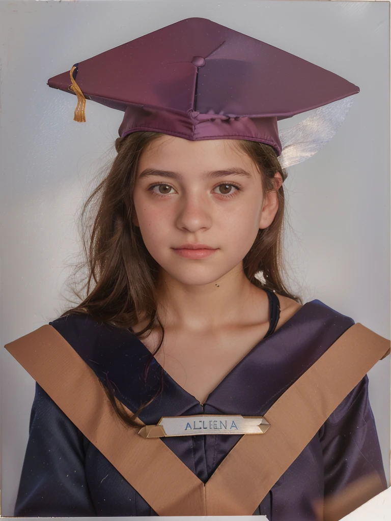 arafed photo of a in a graduation cap and gown, graduation photo, photo of the girl, Alanis Guillén, retrato frontal de una Little girl Photoshop, closed portrait, professional photo, colored photo, digitally painted, Postgraduate, Student, , front portrait of a young man, 3 / 4 see portrait