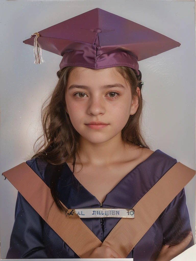 arafed photo of a Little girl in a graduation cap and gown, graduation photo, photo of the girl, Alanis Guillén, retrato frontal de una Little girl, Made with Photoshop, closed portrait, professional photo, colored photo, digitally painted, Postgraduate, Student, , front portrait of a young man, 3 / 4 see portrait