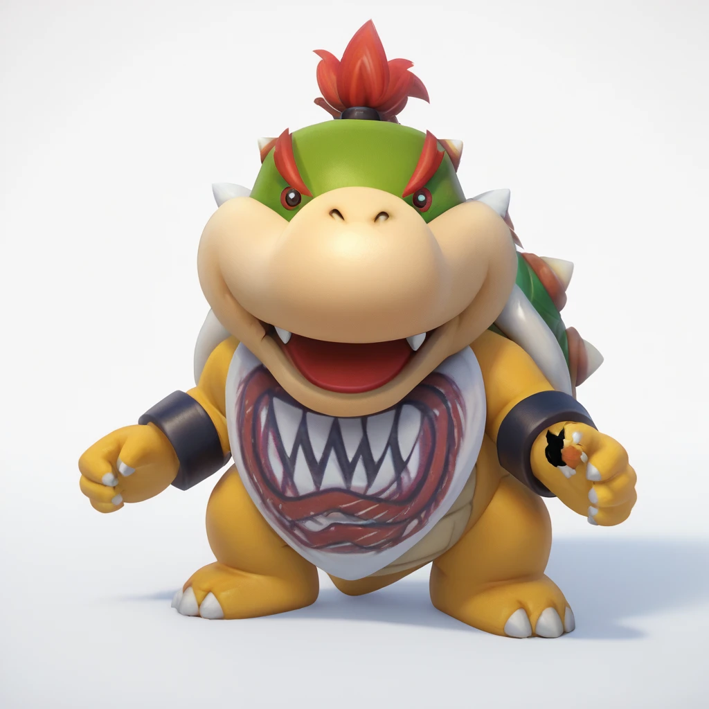 (source_furry, source_cartoon, score_9, score_8_up, score_7_up:1), solo male, jbowser, standing, looking at viewer, open mouth, simple background, white background, 3d