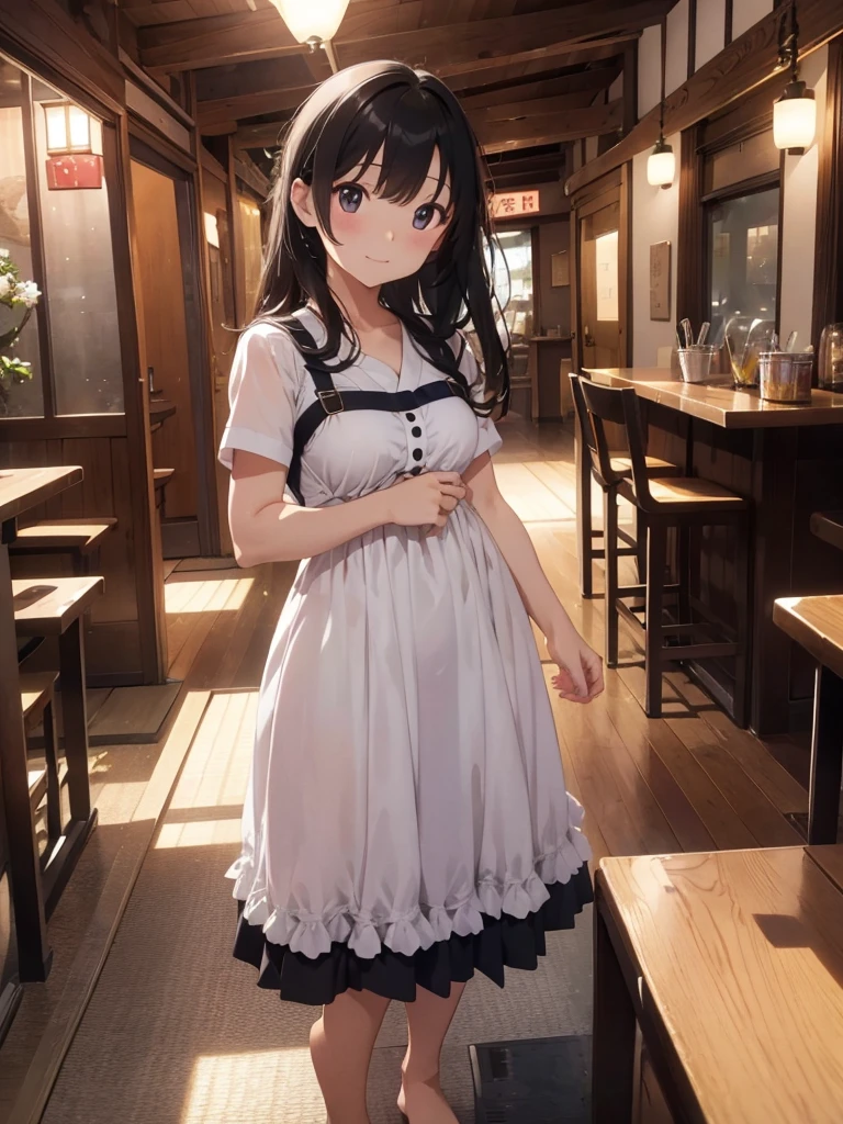 Highest resolution、Masterpiece、8K、Japanese women、30th Generation、sexy、restaurant、Beautiful feet、dress、whole body