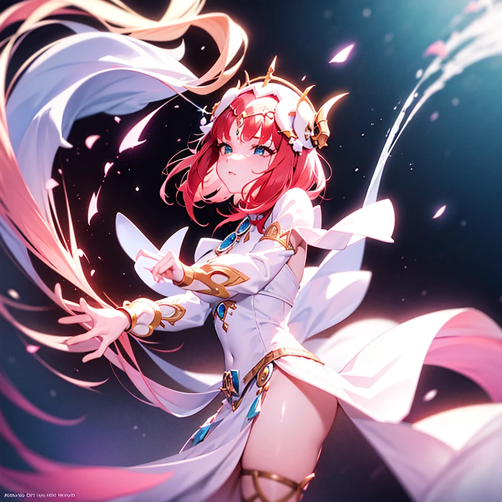 arcanovi, a woman with short pink hair wearing a white dress, girly face, unreal engine character art, portraite