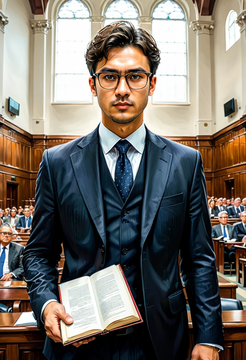 (Lawyer), movie "LEGAL HIGH", magazine cover, full body, award-winning, cinematic still, emotional, vignette, dynamic, vivid, (masterpiece, best quality, photorealistic, Professional, perfect composition, very aesthetic, absurdres, ultra-detailed, intricate details:1.3)