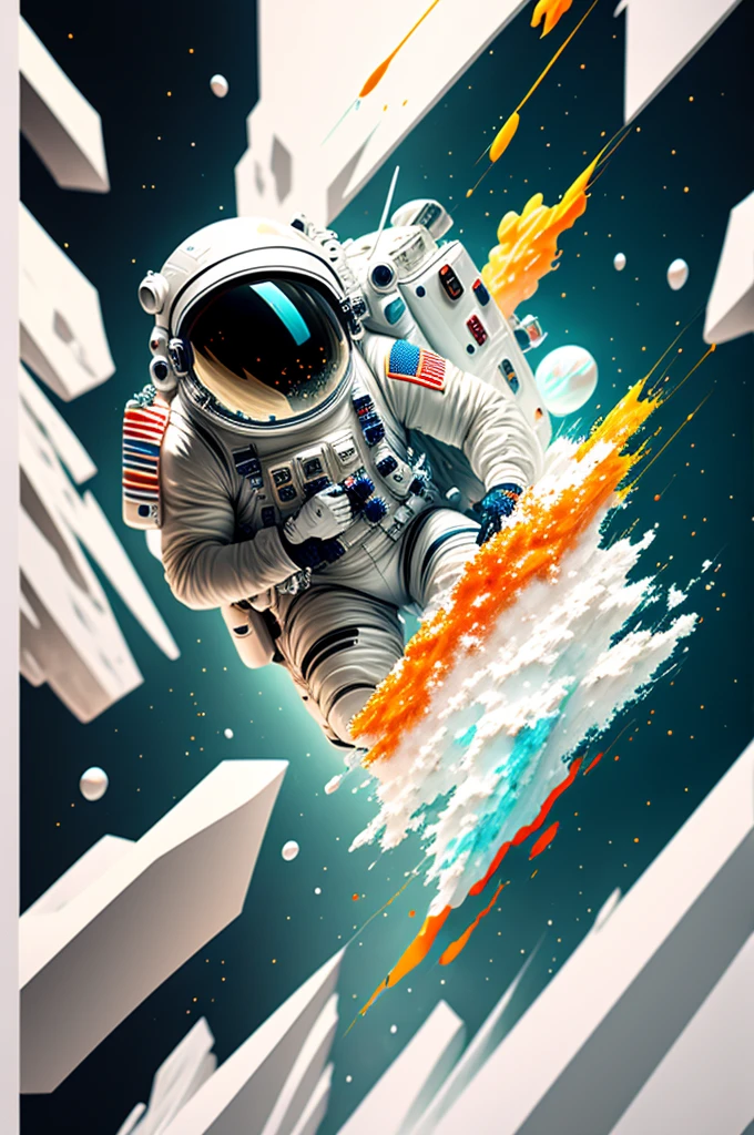 astronaut,  climbing the asteroid,  character render, Ultra high quality model, Ethereal Background, Abstract Beauty, explosive volume, painting, Heavy Attack, Paint dripping