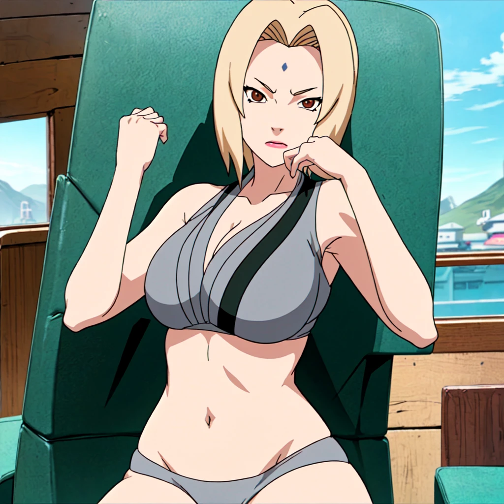 masterwork, best quality, Sharpness, Tsunade Senju, bikini, detailed, bigtits, beach