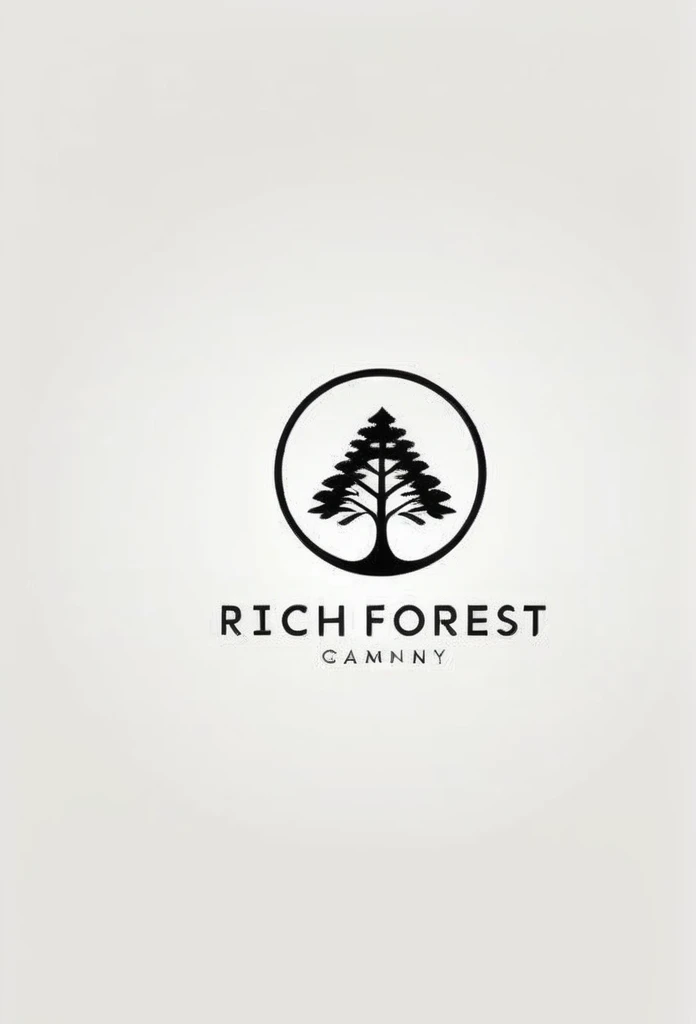 Japanese company logo: Rich Forest、nature、forest、Healing、A reassuring logo. A very cool design. Chic and modern design. Monotone background is pure white.