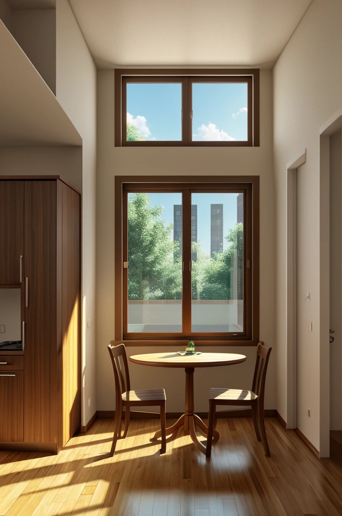 Imagine a room in one point perspective with door, window, table, chair and many more details. The room is 10 feet tall and 20 feet wide. Draw this room from 2 feet eye level