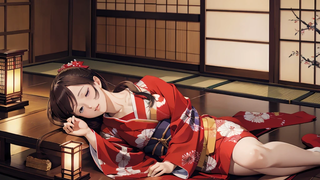 masterpiece, Highest quality, Highest quality, masterpiece, High resolution, concentrated,Japan,Japanese,Japan,Japanese style,Waka,Chihayafuru,Sleep,Sleep学習,Twelve-layered kimono,No text,sleep