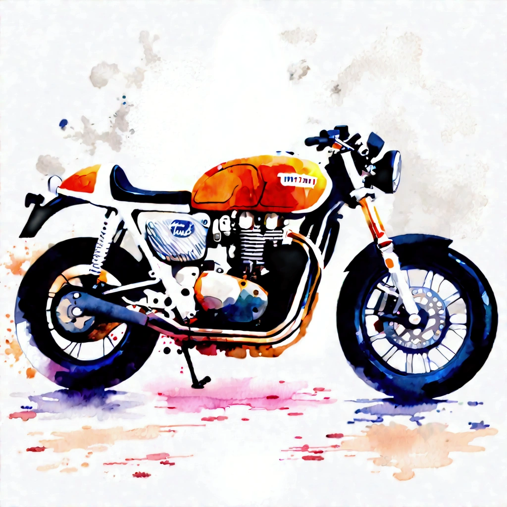 ((masterpiece)), 8k, super detail, award winning, highres, best quality, accurate,((best quality:1.2)), ((watercolor)), (((solid white background))), ((minimalist)), ((negative space)), triumph motorcycle