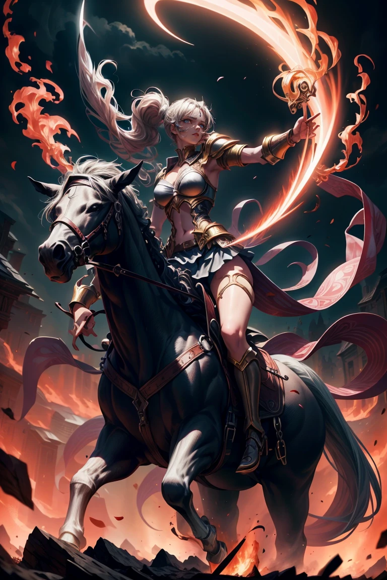 sensual rider woman on her horse, with a flaming sword