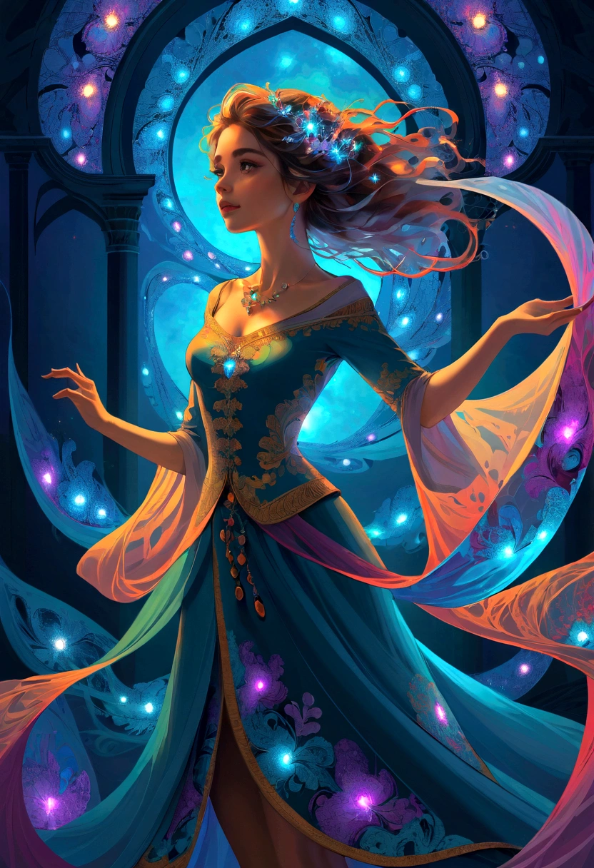 (masterpiece, Top quality, best quality, Official Art, beautiful and aesthetic:1.2), 1 Girl, Extremely detailed,(Fractal Art:1.2),rich and colorful,The most detailed,(tangled:1.2), Dynamic poses, Blue Background, (Traditional clothing:1.2), Glowing skin, Many colors, Upper Body