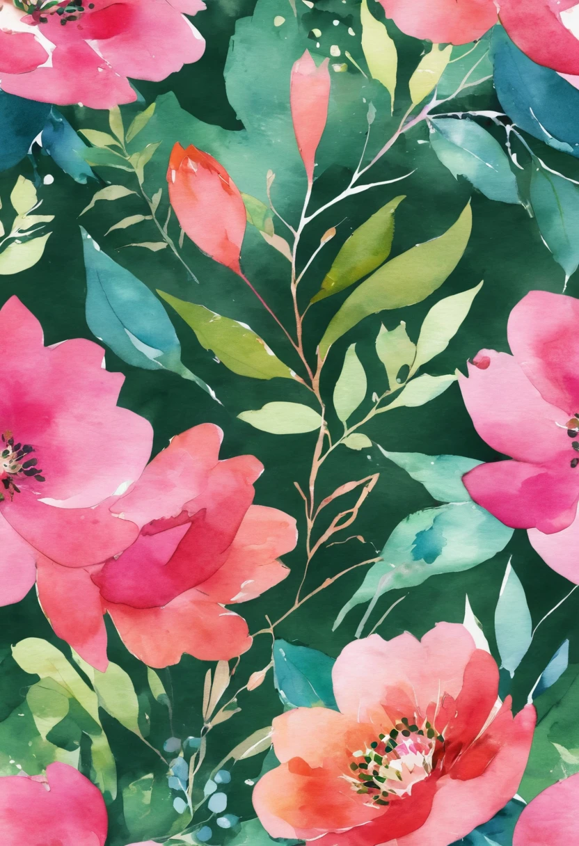 a watercolor Floral with pink flowers and green leaves, ダークなFloralの壁紙, Floral, seamless pattern design, Floral wallpaper, neon Floral, Floral 花 カラフル, Flower pattern in the garden, floral motif, Floralの壁紙, 華やかなFloral, Floraled skin, Floralの背景, Floral, Repeating Pattern, Flowers and flowers, Flower Regeneration, Floral Explosion