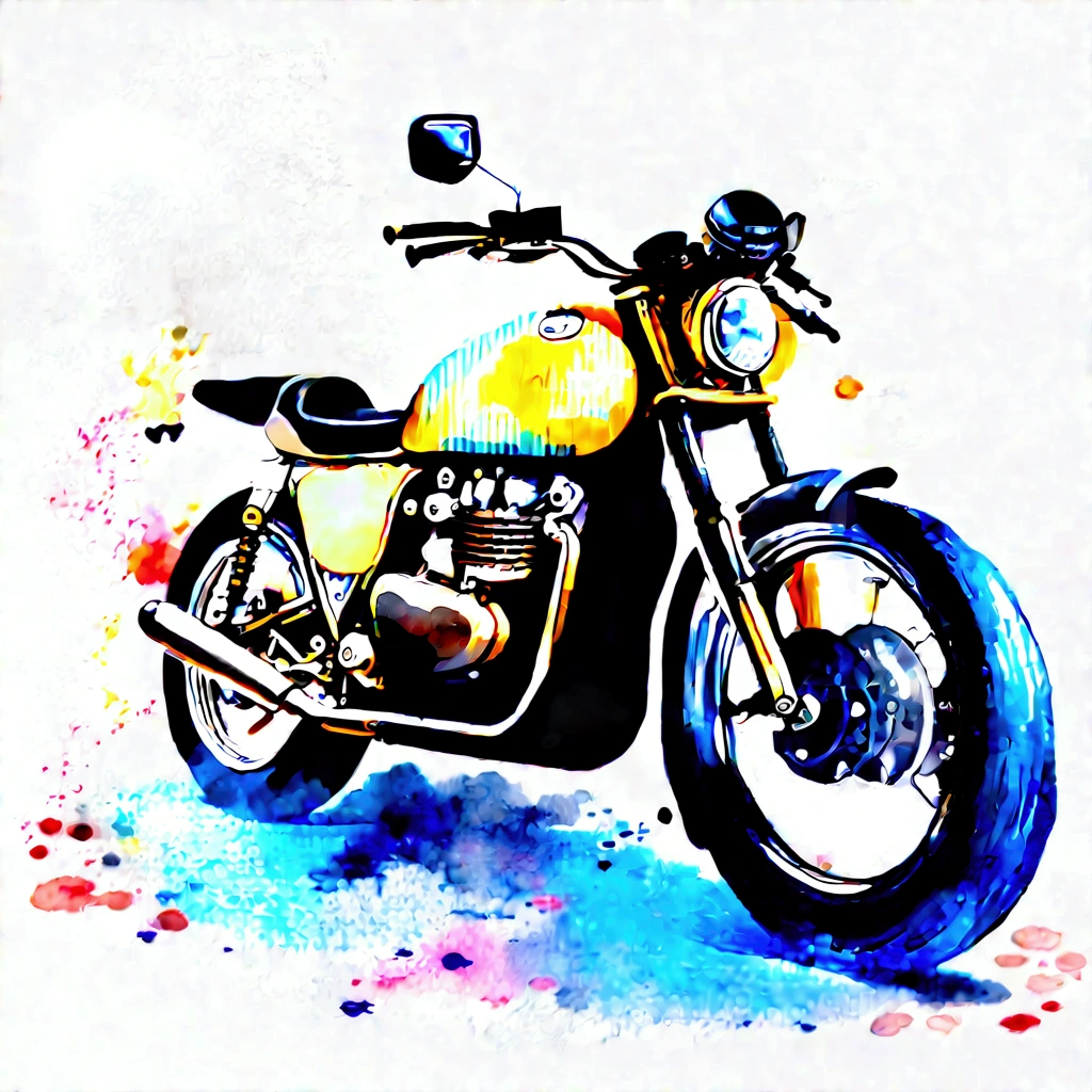 ((masterpiece)), 8k, super detail, award winning, highres, best quality, accurate,((best quality:1.2)), ((watercolor)), (((solid white background))), ((minimalist)), ((negative space)), triumph motorcycle