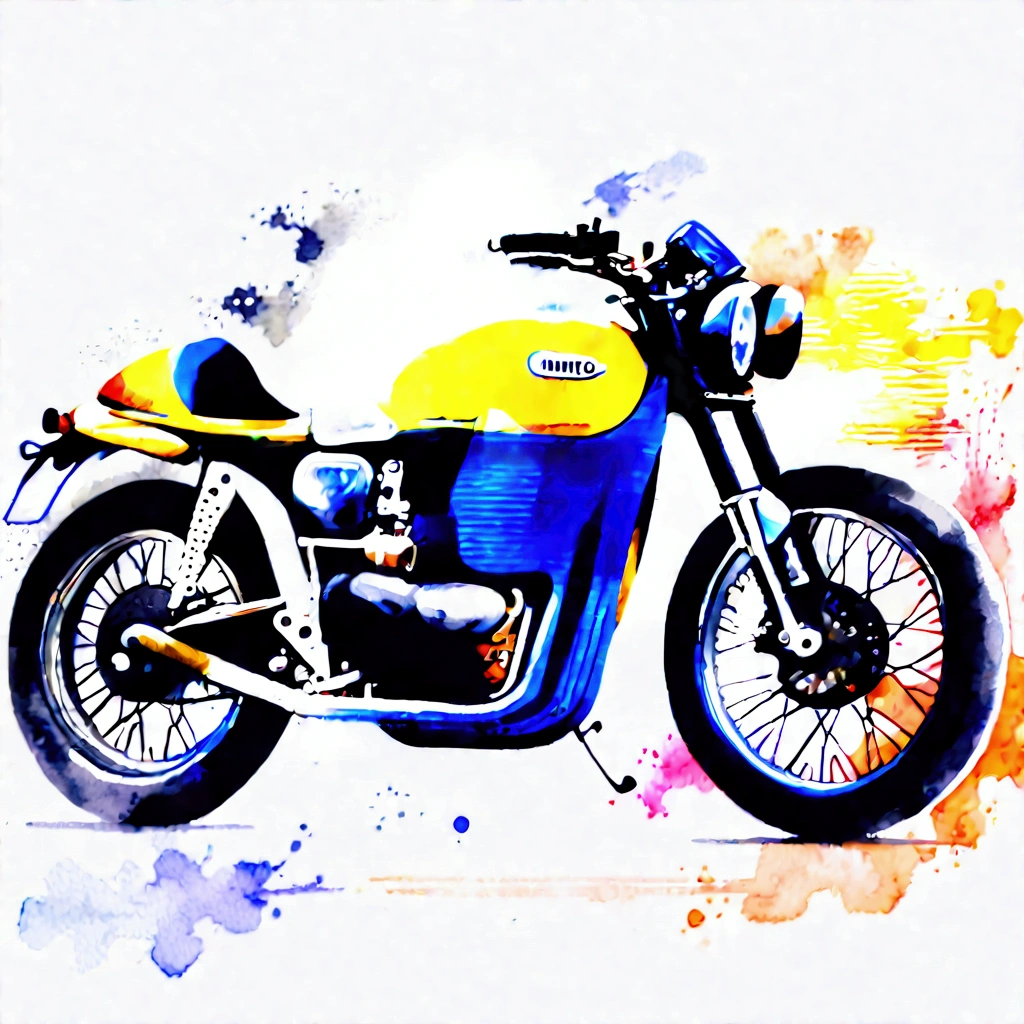 ((masterpiece)), 8k, super detail, award winning, highres, best quality, accurate,((best quality:1.2)), ((watercolor)), (((solid white background))), ((minimalist)), ((negative space)), triumph motorcycle