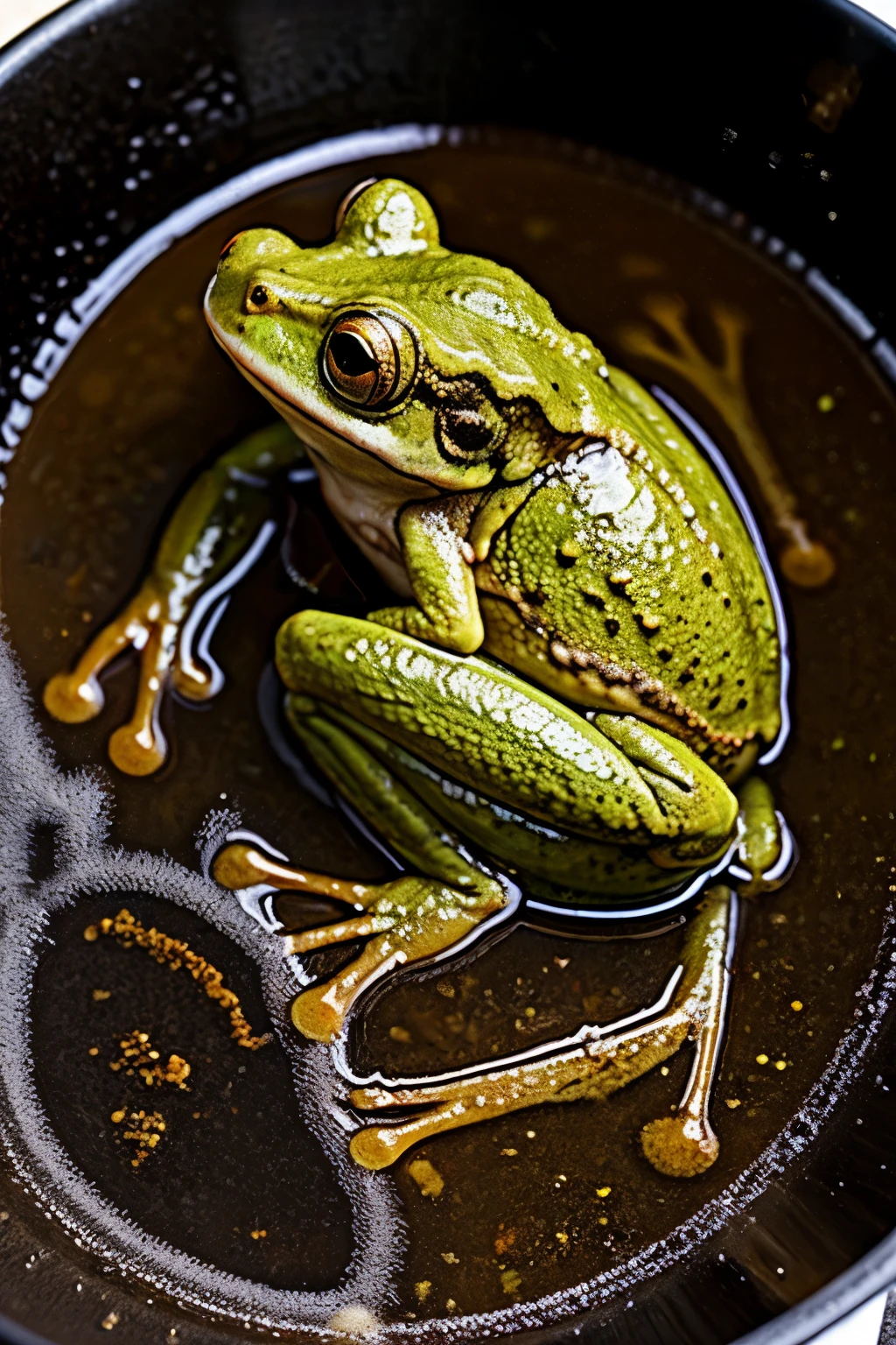 A frog boiling by water
 