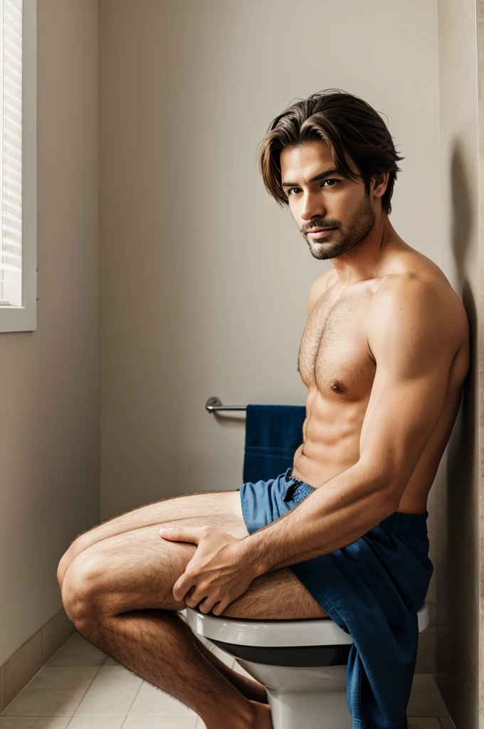 man sitting on toilet