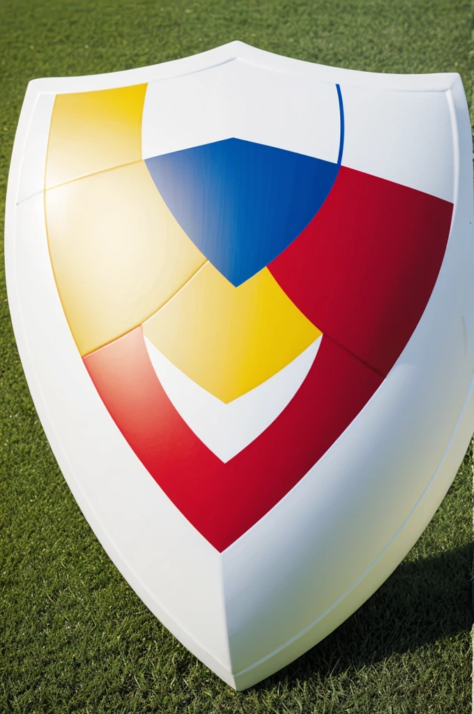 A soccer shield that has the colors white, yellow and red and that says asinowa