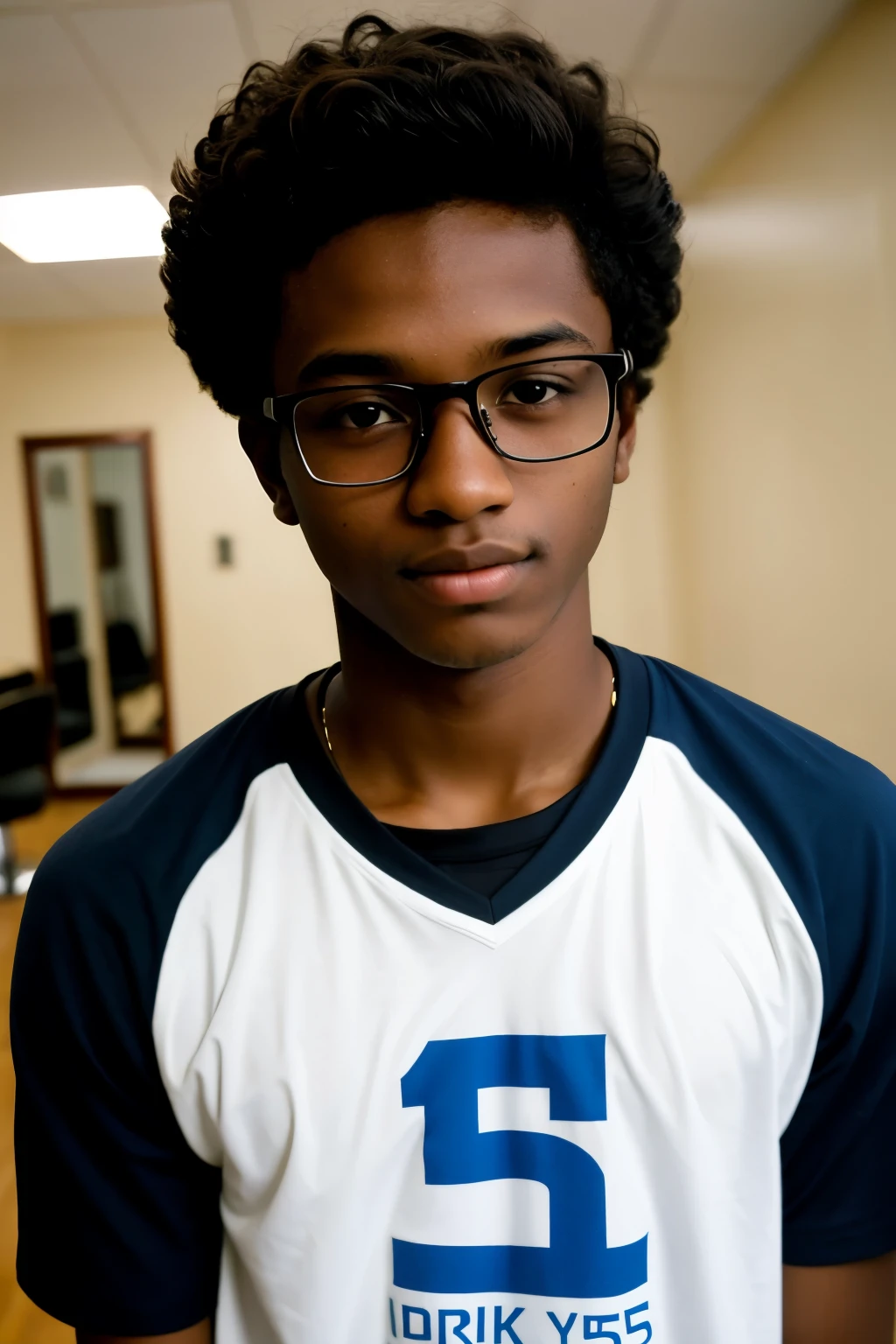 Give me a haircut for a 15-year-old dark-skinned teenage man with glasses