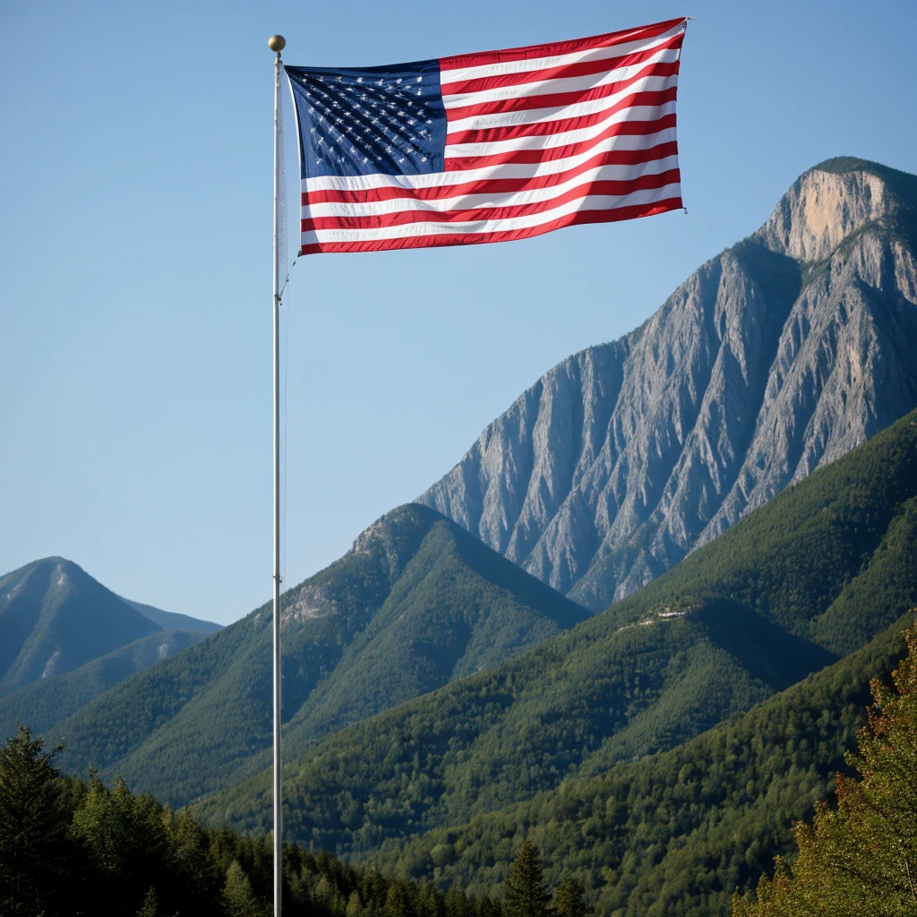 USA flag flying mountain clear view
