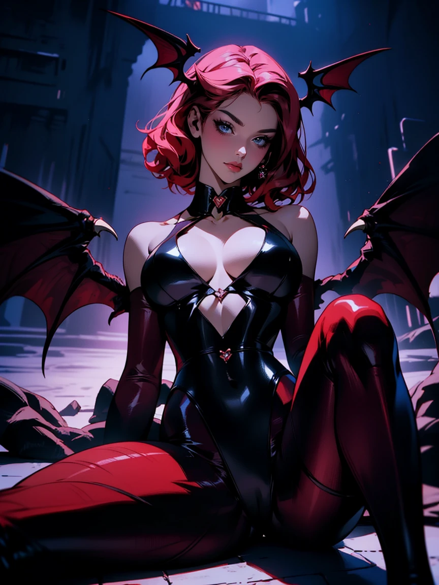 {-erro_de_anatomia:1.0} (best quality,4k,8k,highres,masterpiece:1.2) (masterpiece, top quality, best quality, official art, beautiful and aesthetic: 1.2), (1 woman: 1.3) Succubus girl, short red hair , opal eyes, (red eyes) succubus wings, red clothes, pant, gloves, attractive, moonlight, dinamic poses, perfect hands (perfect fingers), sexy face, dinamic poses, sitting on the floor with legs open