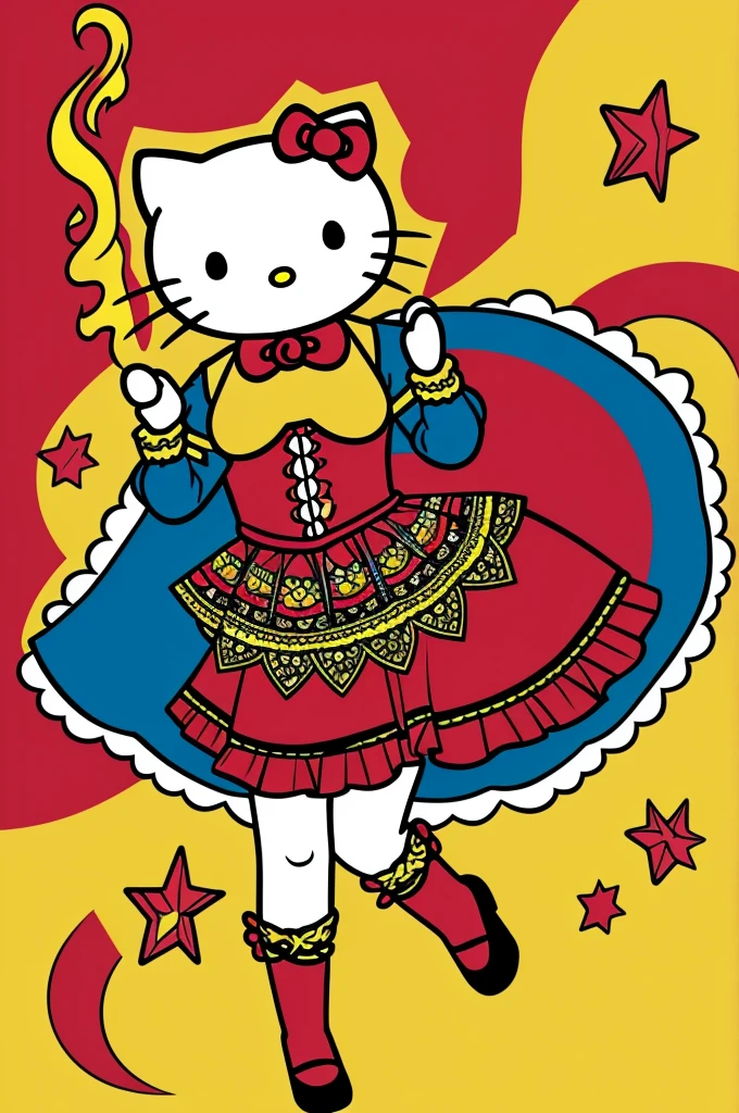 Draw me a drawing of Hello Kitty with the Bolivian Diablada dance costume