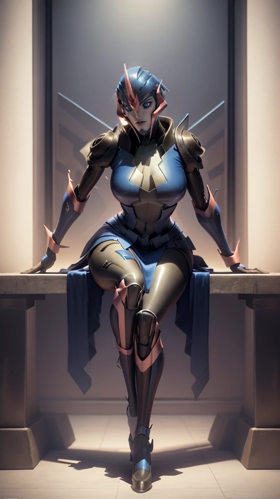 ,Arcee, solo,cleavage, ((whole body and legs in frame)), full body, soft lighting, nightclub, high heel pumps,big hips ,sitting,(detailed face) (detailed eyes) (detailed lips), dress,