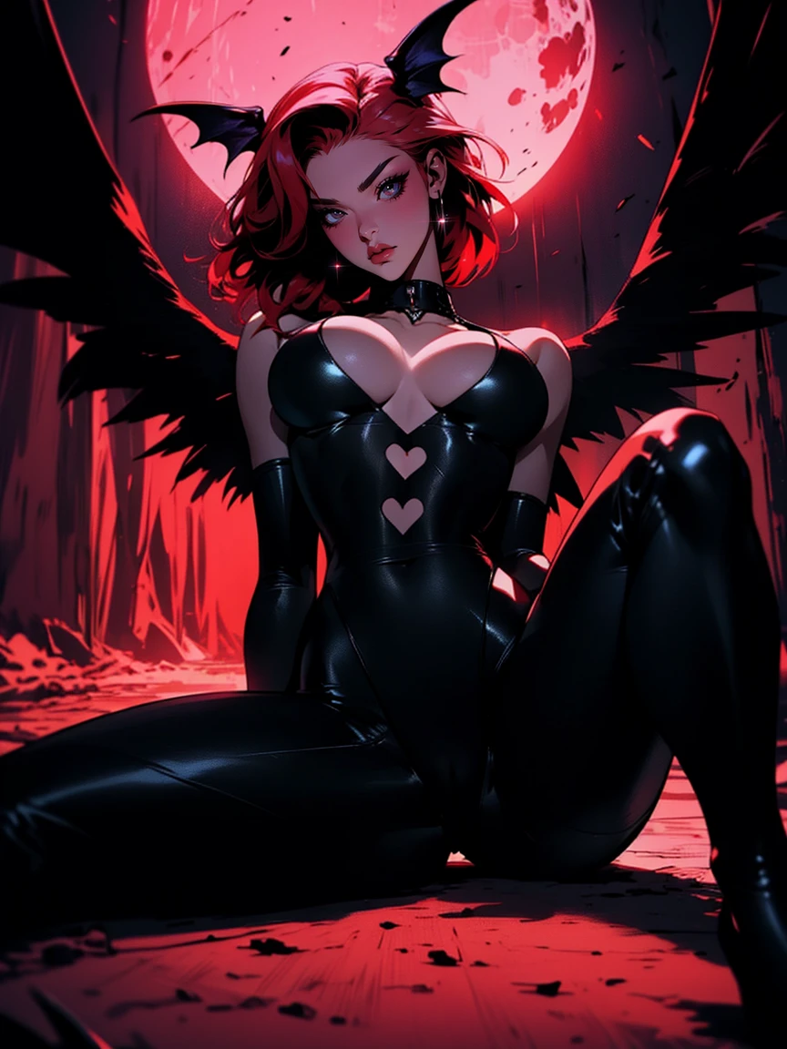 {-erro_de_anatomia:1.0} (best quality,4k,8k,highres,masterpiece:1.2) (masterpiece, top quality, best quality, official art, beautiful and aesthetic: 1.2), (1 woman: 1.3) Succubus girl, short red hair , opal eyes, (red eyes) succubus wings, red clothes, pant, gloves, attractive, moonlight, dinamic poses, perfect hands (perfect fingers), sexy face, dinamic poses, sitting on the floor with legs apart with hand on pelvis