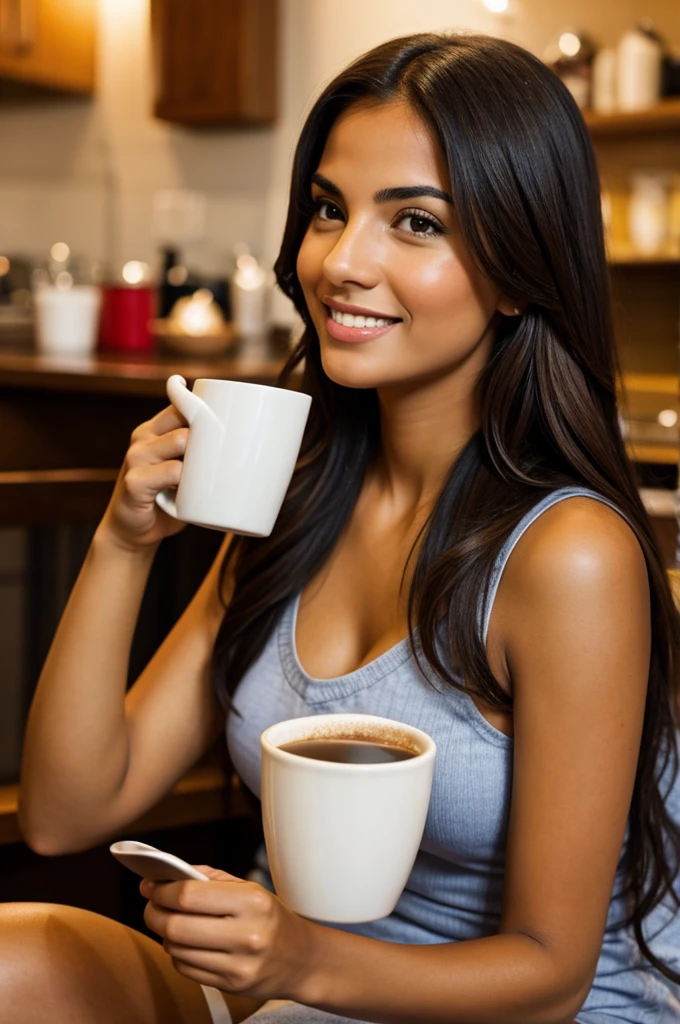 Latin girl enjoying a hot drink
