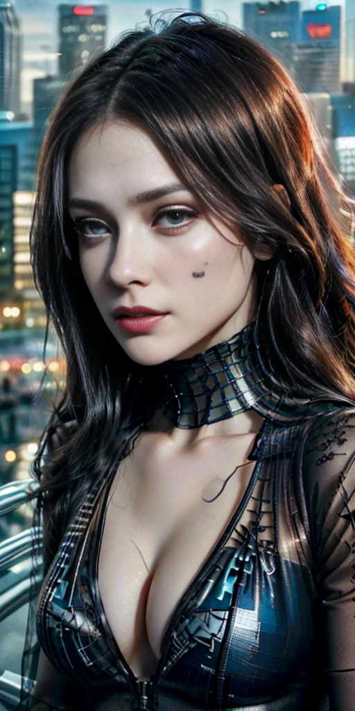 (1girl:1.3), Solo, (((Very detailed face)))), ((Very detailed eyes and face)))), Beautiful detail eyes, Body parts__, Official art, Unified 8k wallpaper, Super detailed, beautiful and beautiful, beautiful, masterpiece, best quality, original, masterpiece, super fine photo, best quality, super high resolution, realistic realism, sunlight, full body portrait, amazing beauty, dynamic pose, delicate face, vibrant eyes, (from the front), She wears Spider-Man suit, red and black color scheme, spider, very detailed city roof background, rooftop, overlooking the city, detailed face, detailed complex busy background, messy, gorgeous, milky white, highly detailed skin, realistic skin details, visible pores, clear focus, volumetric fog, 8k uhd, DSLR, high quality, film grain, fair skin, photo realism, lomography, futuristic dystopian megalopolis, translucent