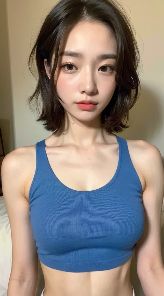 ((Highest quality, 8K, masterpiece :1.3)), One girl, Beautiful woman with slim abdominal muscles :1.3, (Random Hairstyles :1.2), Oversized tank top :1.2, Highly detailed face, Fine grain, double eyelid, Underarm