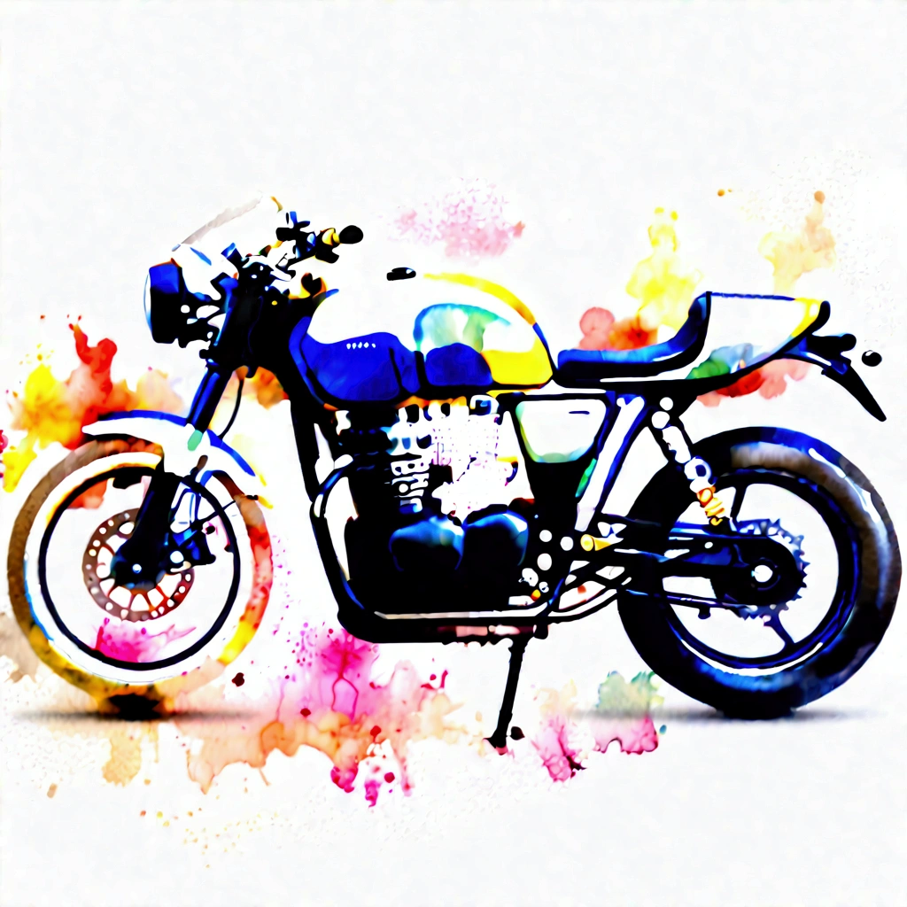 ((masterpiece)), 8k, super detail, award winning, highres, best quality, accurate,((best quality:1.2)), ((watercolor)), (((solid white background))), ((minimalist)), ((negative space)), triumph motorcycle