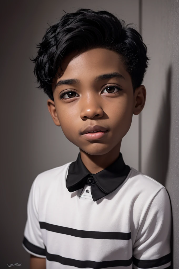 Black boy with black eyes short black hair in caricature