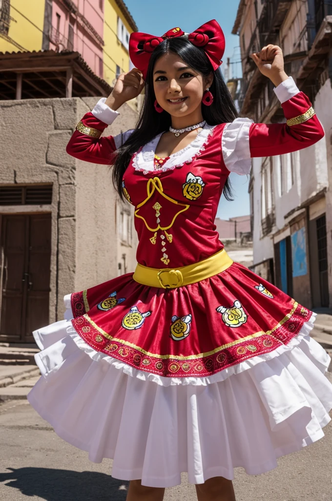 Make me a cartoon of Hello Kitty with the Bolivian Diablada dance costume 