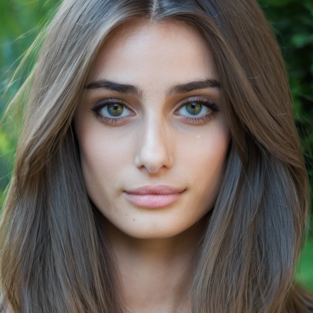 Texture de la peau, sans maquillage, Super high res closeup portrait photo oF a stunning woman outdoors with straight hair, porter un petit tour de cou autour du cou,F /2.8, canon, 85mm,cinématique, haute qualité,regarder le spectateur,    perFect eyes