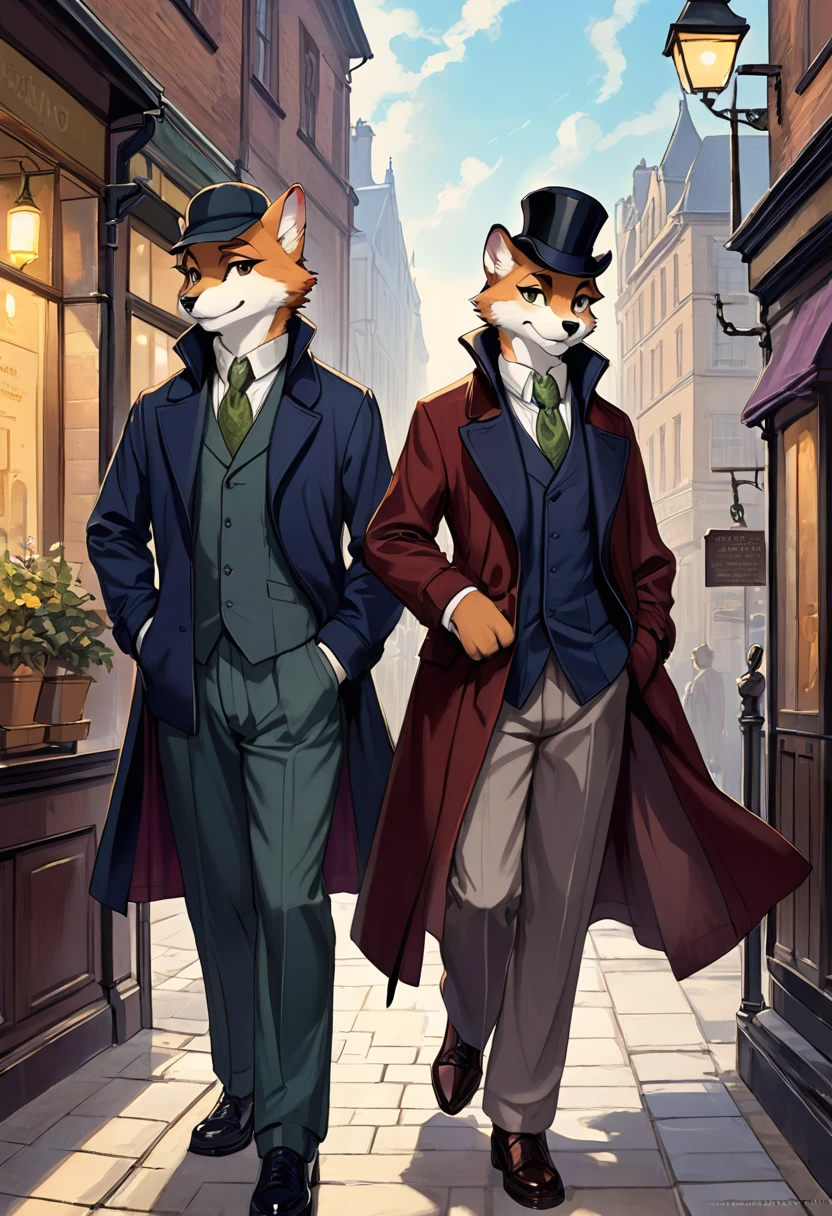 novel illustration, cover page of mystery, highres, top quality, best quality, paid reward available, unparalleled masterpiece, perfect artwork, absurdres, High-quality illustrations, perfect anatomy(2boys, SHERLOCK Holmes, kemono, furry anthro),