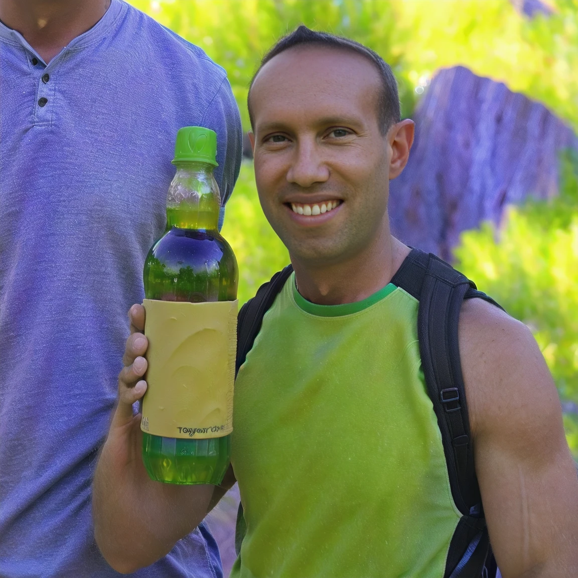 a man (Todder8 todder1) hiking in deep canyon with hiking gear, holding backpack. hiking boots and water bottle. rocks stones sand (best quality,4k,8k,highres,masterpiece:1.2),ultra-detailed,(realistic,photorealistic,photo-realistic:1.37),HDR,UHD,studio lighting,ultra-fine painting,sharp focus,extreme detail description,professional,vivid colors,bokeh,detailed eyes