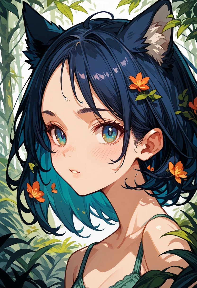 wallpaper of smartphone, A girl and a wolf meet in the forest, flat Design, vector illustrations, graphic illustration, detailed 2d illustration, flat illustration, digital illustration, digital artwork,