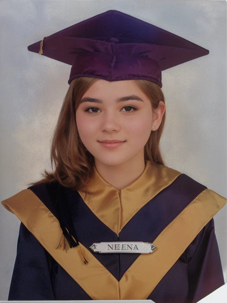 Arafed photo of a young woman in a graduation gown., graduation photo, 