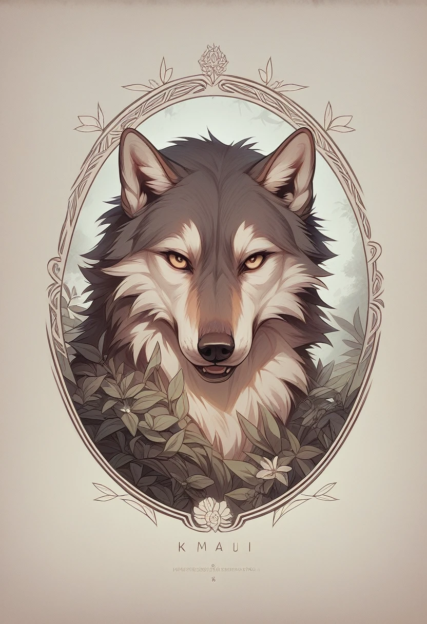 wallpaper of smartphone, A girl and a wolf meet in the forest, flat Design, vector illustrations, graphic illustration, detailed 2d illustration, flat illustration, digital illustration, digital artwork,